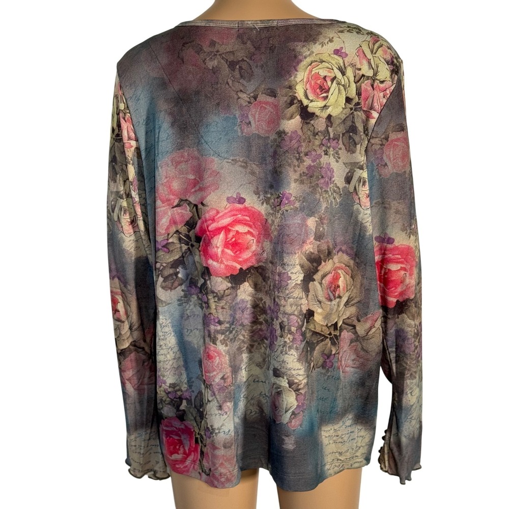 Xcit Women's Plus 1X Floral Rose V-Neck Long Sleeve Top NWT - Picture 2 of 6